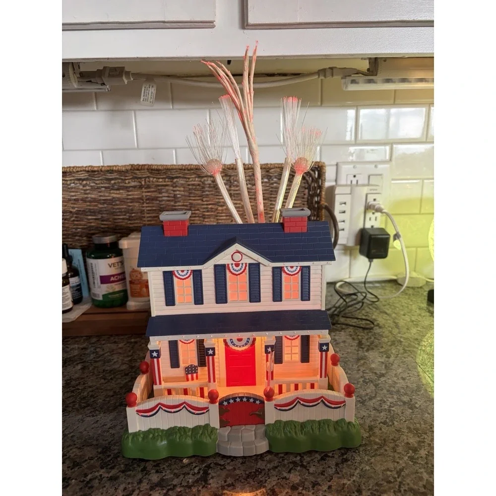 Avon Patriotic Lighted Fiber Optic House 4th Of July Fireworks 2003 With Box E6